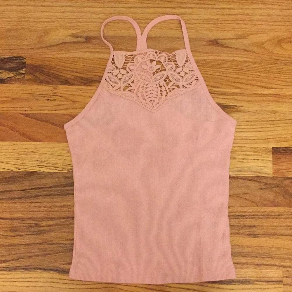 Aeropostale Pink Lace Front Ribbed Cami